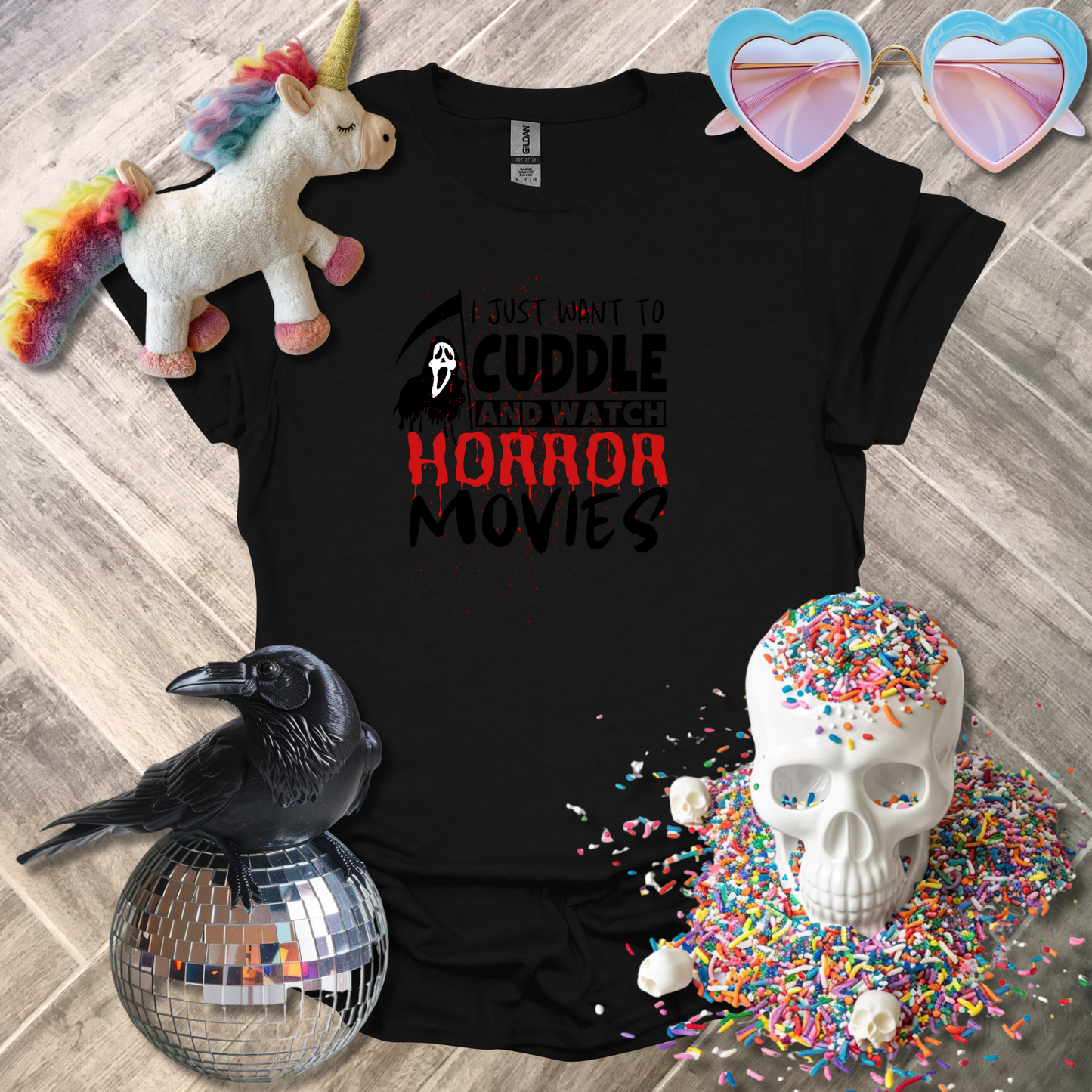 I Just Want to Cuddle and Watch Horror Movies T-Shirt