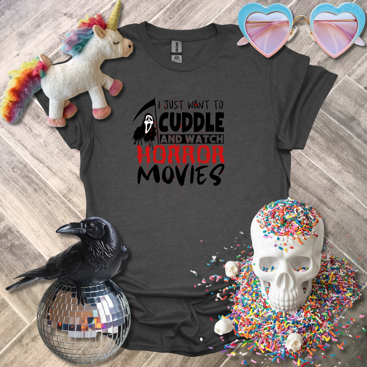 I Just Want to Cuddle and Watch Horror Movies T-Shirt