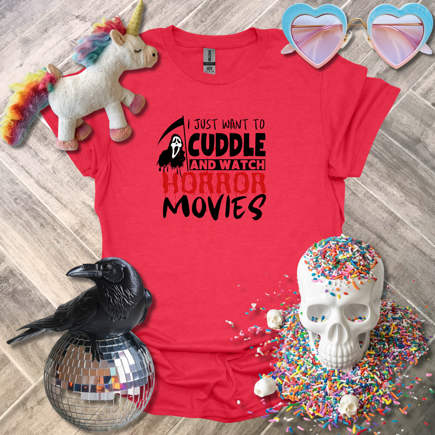 I Just Want to Cuddle and Watch Horror Movies T-Shirt