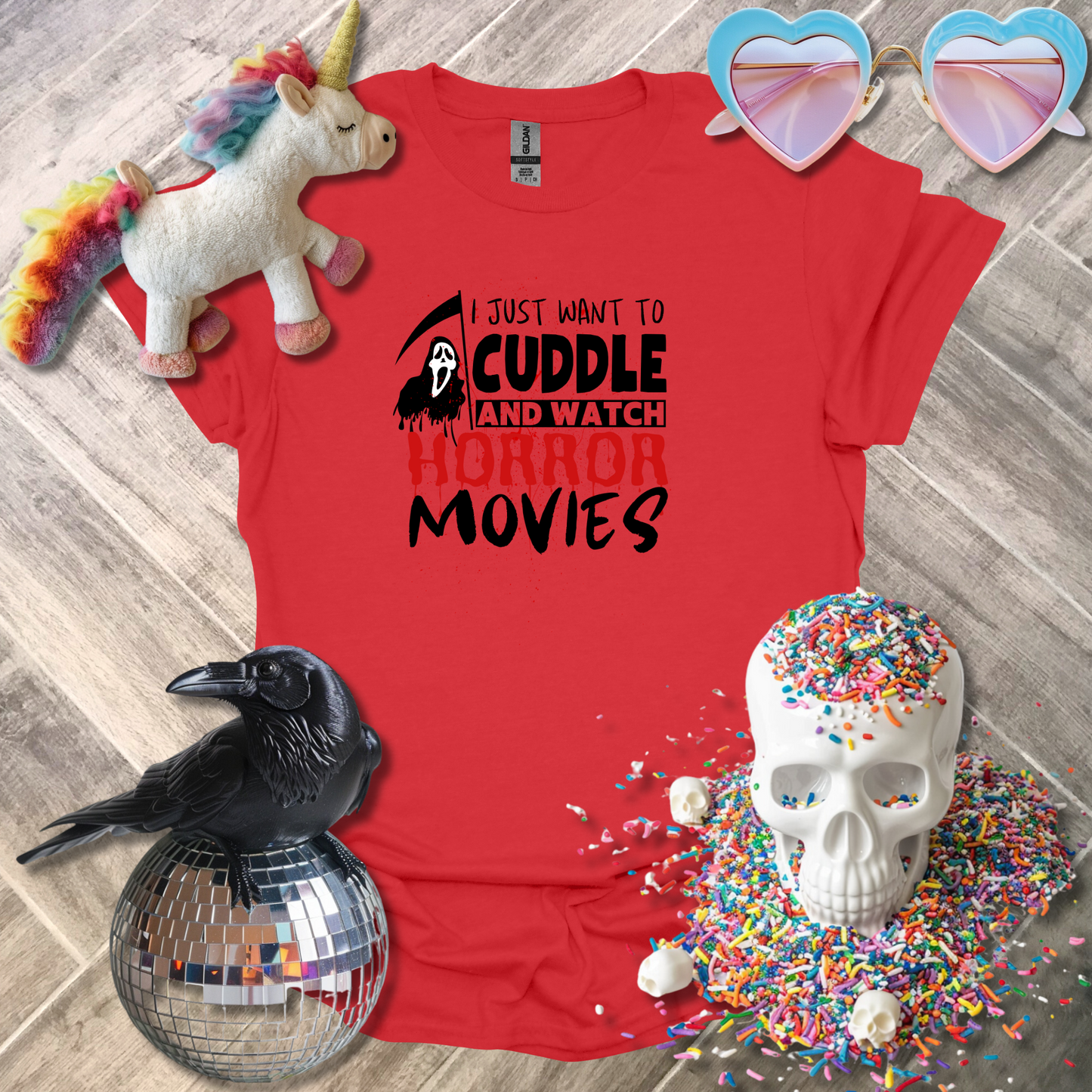 I Just Want to Cuddle and Watch Horror Movies T-Shirt