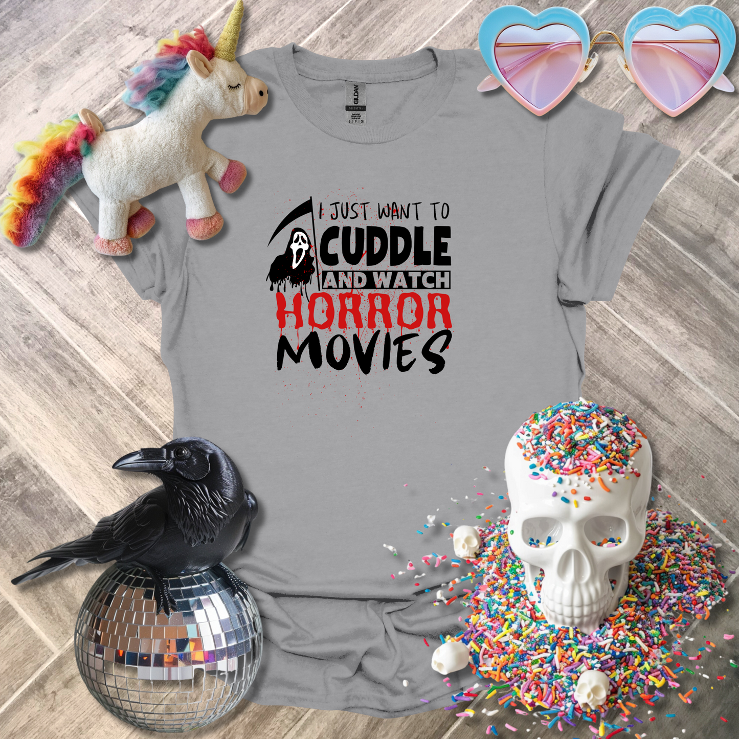 I Just Want to Cuddle and Watch Horror Movies T-Shirt