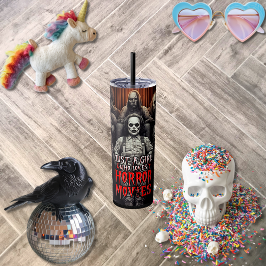 Just a Girl Who Loves Horror Movies Skinny Tumbler with Straw