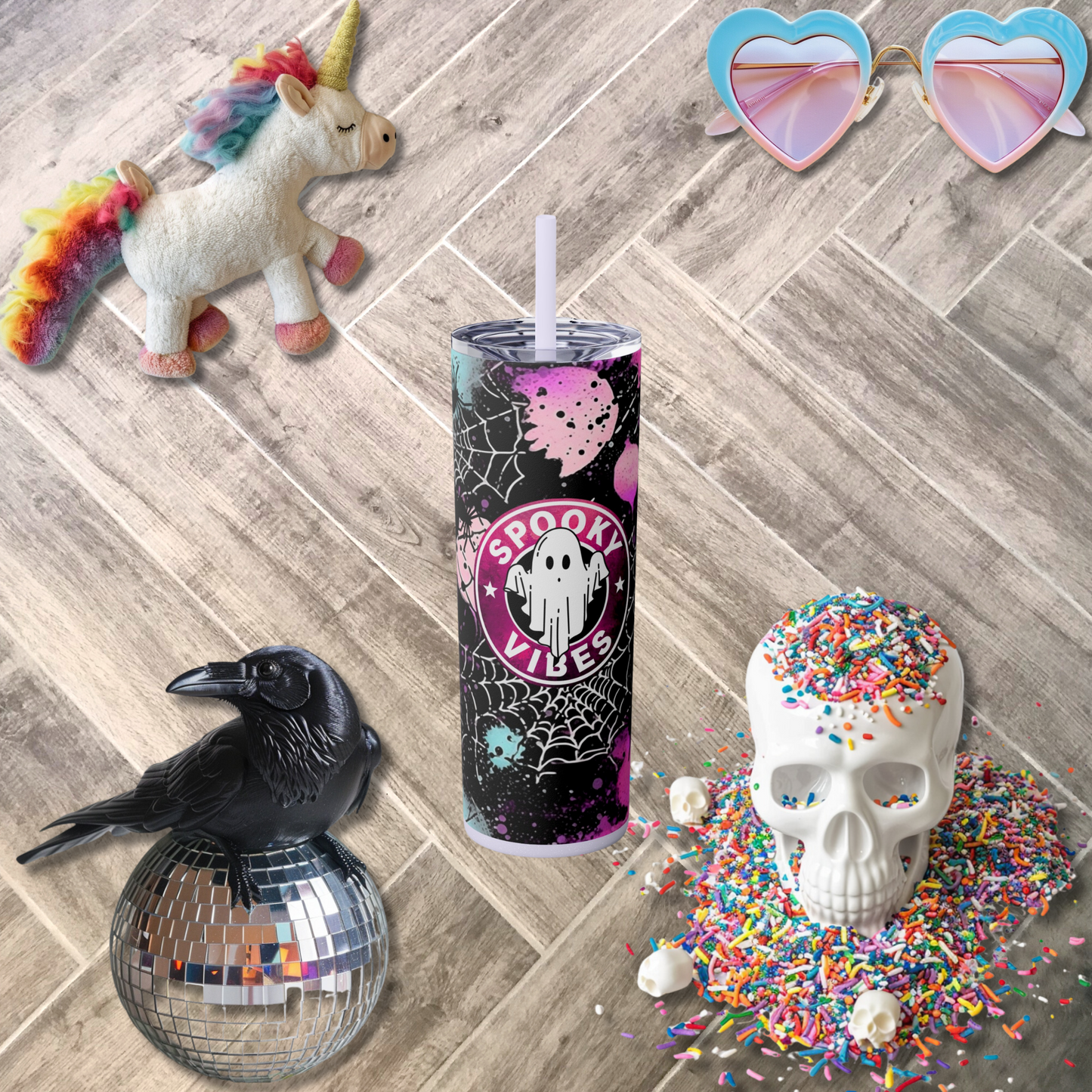 Spooky Vibes Skinny Tumbler with Straw