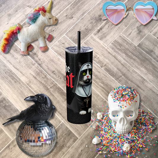 The Cat Skinny Tumbler with Straw