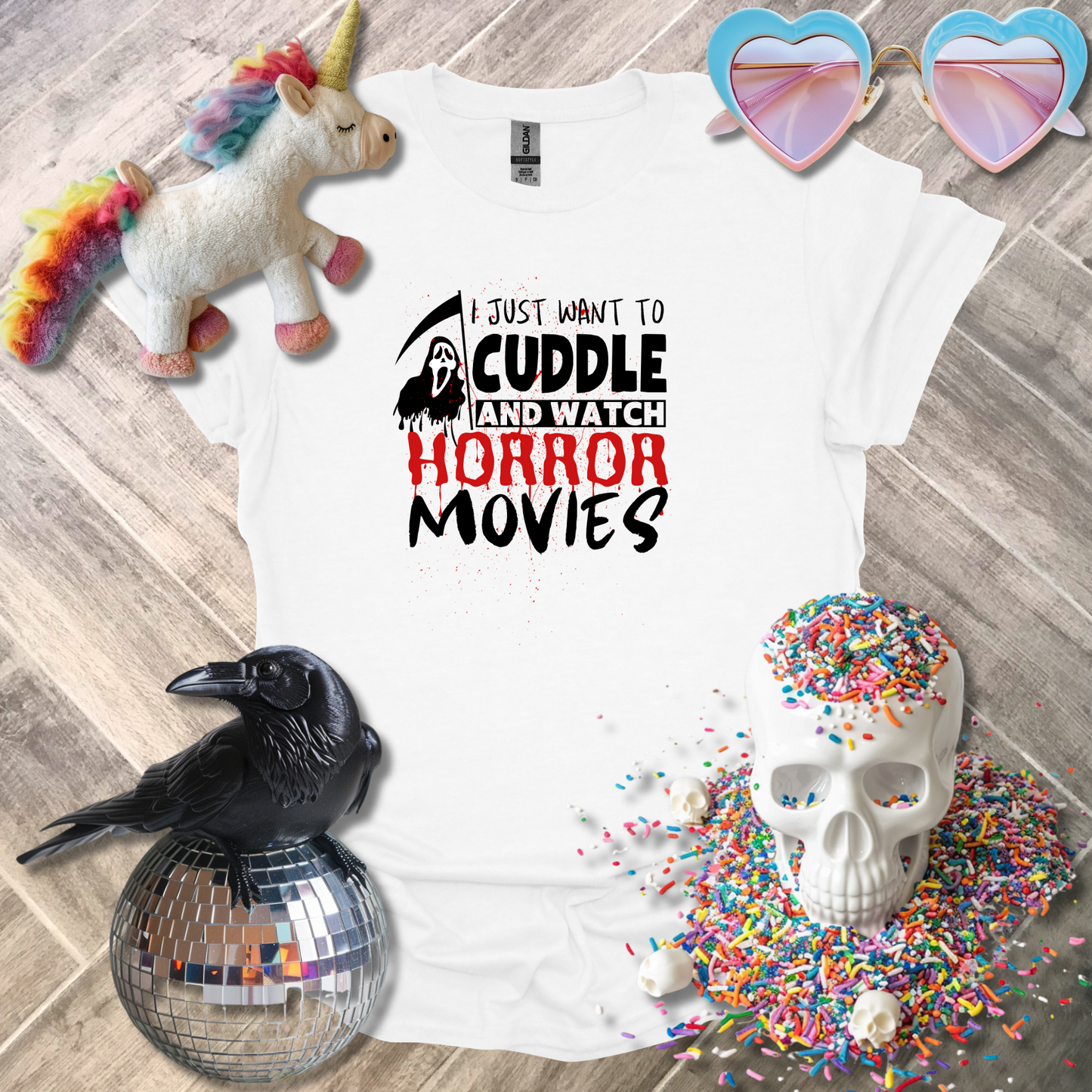 I Just Want to Cuddle and Watch Horror Movies T-Shirt