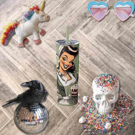 Sadist Ink Mug Glossy / Glitter Seascape / 20oz Baking Because Murder is Wrong Skinny Tumbler with Straw