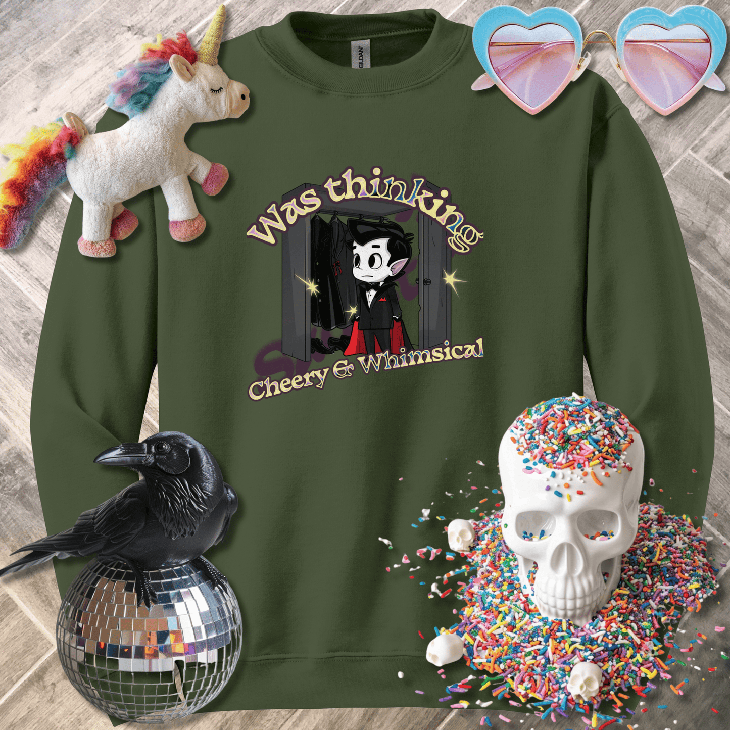 Sadist Ink Sweatshirt S / Military Green Was Thinking Cheery and Whimsical Sweatshirt