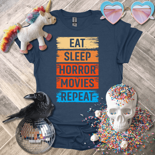 Sadist Ink T-Shirt Heather Navy / S Eat Sleep Horror Movies Repeat T-Shirt